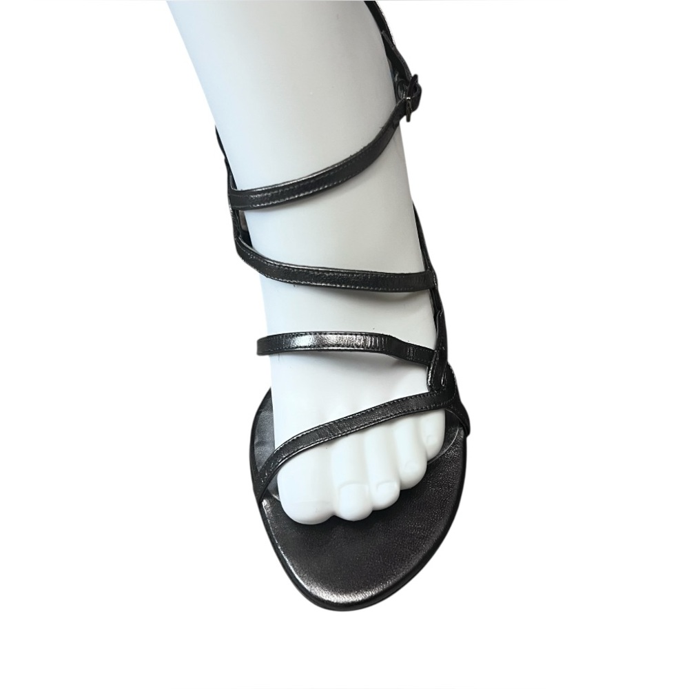 Stuart Weitzman Size 9 Pewter Gunmetal Leather Strappy Sandals Heels - Picture 5 of 15
